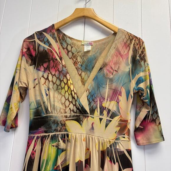 Y2K Body Central Women Baby Doll Floral‎ Boho Artsy Midi Dress Size M Abstract - Picture 8 of 8